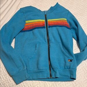 Aviator Nation Turquoise Zip with Rainbow Stripes